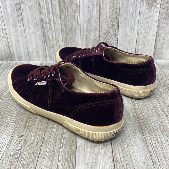 Superga Velvet Sneakers Women's 8.5 Mens 7 Lace Up Low Top Plum Burgundy Purple - Picture 4 of 12